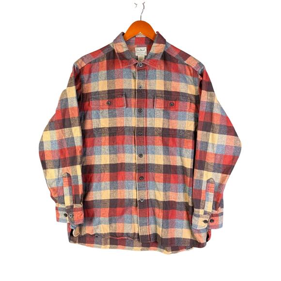 LL Bean Chamois Traditional Fit Plaid Flannel Heavy Apple Cinnamon Mens Large - Picture 1 of 6